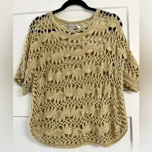Chicos Cream Open Crochet Top Oversized sz 1 (small) - Picture 1 of 5